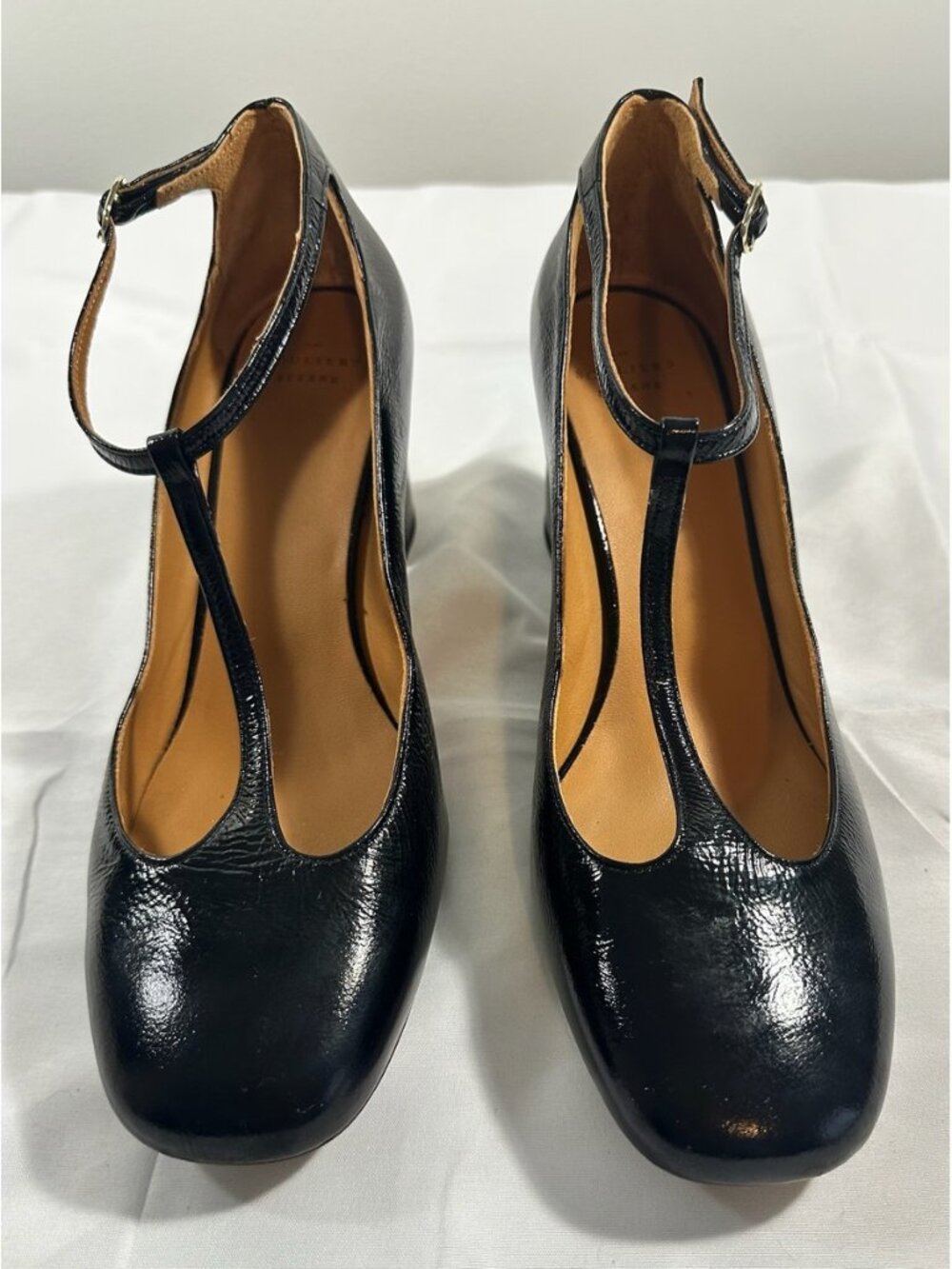 Sezane Marcie Salome Black Patent Heels FR 42
